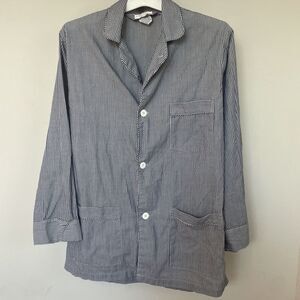 Christian Dior Pyjama Top Button Up Shirt Gray White‎ Stripe Mens Medium